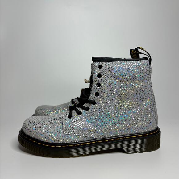 Dr. Martens Junior 1460 Metallic Suede Lace Up Boots in Silver - Picture 2 of 8
